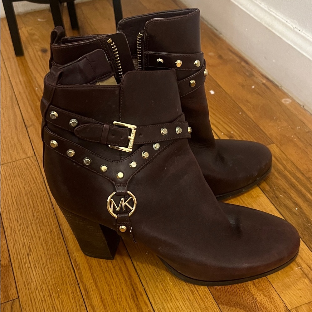 Michael Kors Chocolate Ankle Boots with Silver Studs